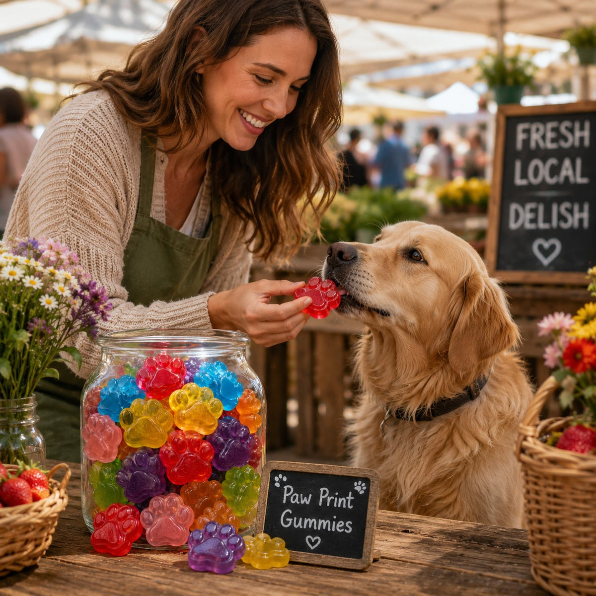 Dog eating a gummy dog treat
