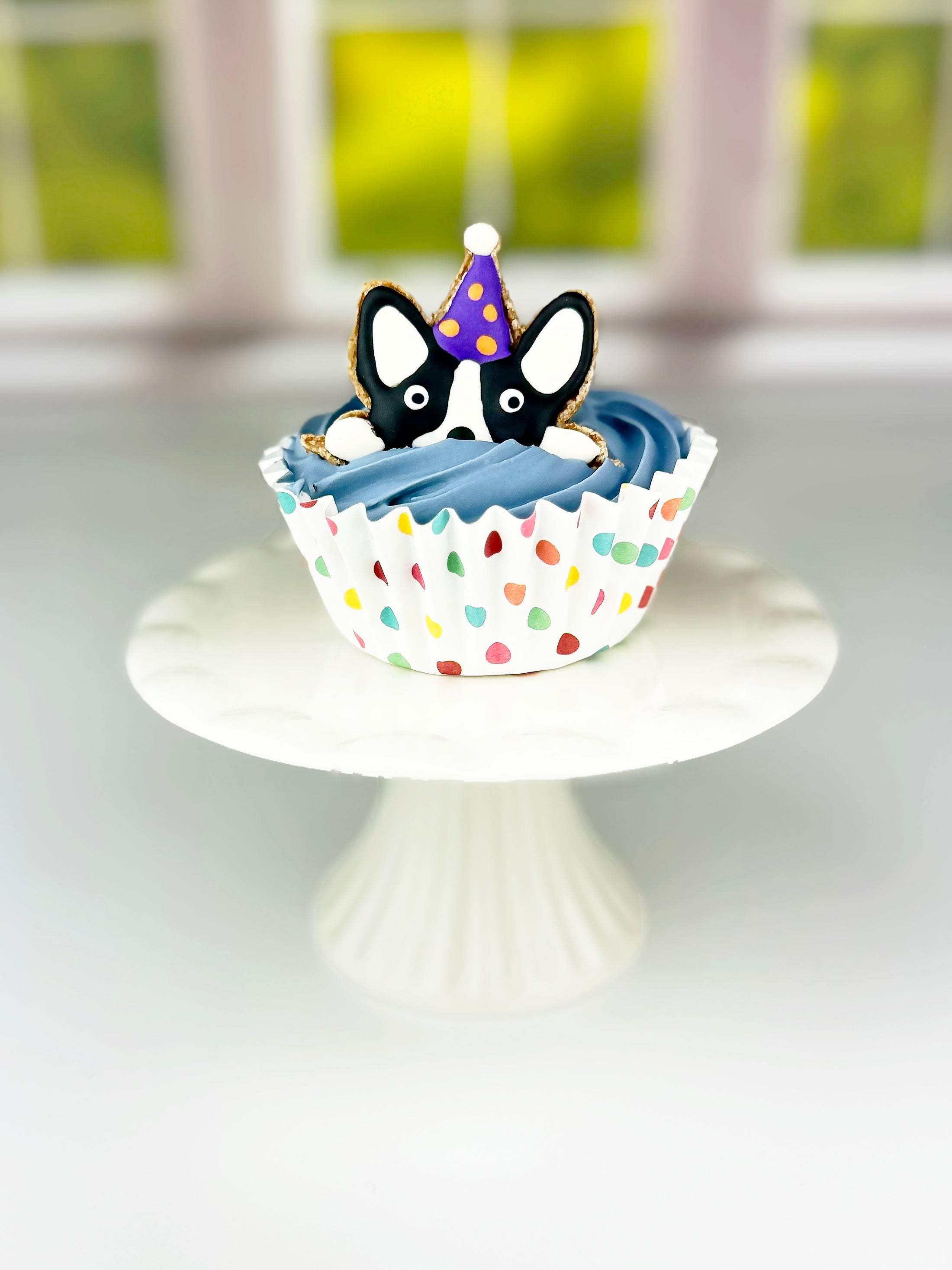 Dog with Birthday Hat Cupcake Topper