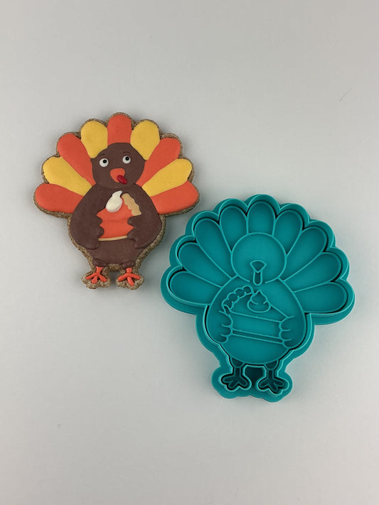 Turkey holding Pie Slice - Stamp and Cookie Cutter (VIP Members only)